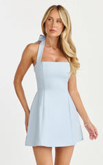 Dante Mini Dress - Halter Neck Tie Tulip Skirt Dress in Soft Blue