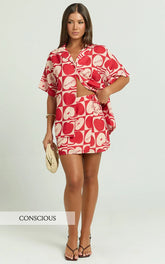 Vangie Mini Skirt - Linen Look A Line Skirt in Red/Pink
