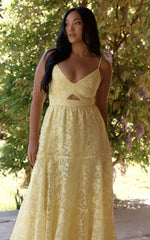 Jorie Midi Dress - Strappy Front Cut Out Tiered Skirt In Pastel Yellow