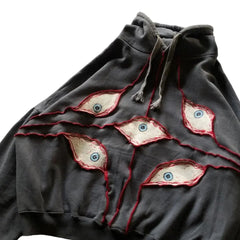 Hip Hop Gothic Retro Eye Patchwork Gray Loose Hoody