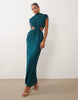 batwing plait ruched waist plisse dress in blue teal
