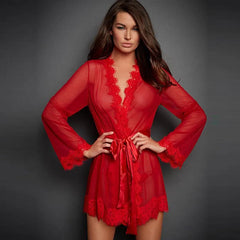 JuliaFashion-Lace-up Mesh See-through Nightdress