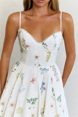 In Full Bloom Floral Corset Midi Dress White