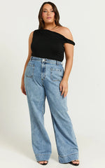Jialeen Top - Off Shoulder Twist Asymmetrical Sleeve Top in Black