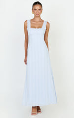 Roxanne Midi Dress - Square Neck Fit And Flare Dress in Light Blue