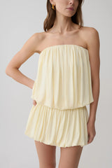 Safiya Strapless Gathered Bubble Mini Dress - Lemon