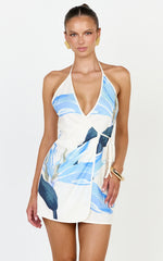 Zali Mini Dress - Halter Neck Wrap Dress in Zali Floral Print
