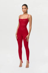 Stretch Lace Tank Stirrup Jumpsuit