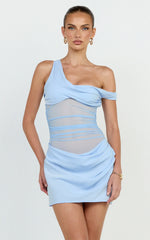 Lola Mini Dress - One Shoulder Contrast Bodycon Dress in Baby Blue
