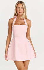 Dante Mini Dress - Halter Neck Tie Tulip Skirt Dress in Pink