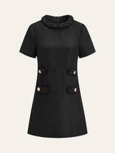 Tweed Braided Rope Collar Short Sleeve Dress