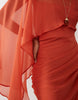 draped batwing asymmetric one sleeve maxi dress in orange