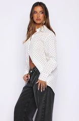Always About Us Button Up Shirt White Polka Dot