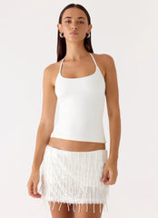Siren Beaded Sequin Mini Skort White