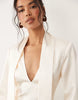 TFNC satin scarf detail v neck with shoulder pad detail mini dress in ivory