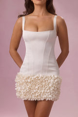 Satin Mini Dress in Pearl