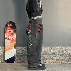 Vintage Wide Leg Baggy Jeans for Men: Y2K Hip Hop Street Style