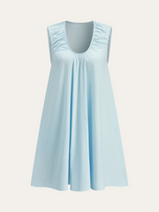 Cotton Ruched Neckline Mini Dress