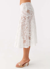 Virelle Lace Midi Skirt Ivory
