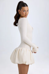 Modal Drop Waist Bubble Hem Mini Dress in Ivory