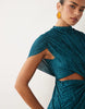 batwing plait ruched waist plisse dress in blue teal