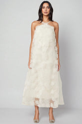 Eamon Neckless Backless Mesh Midi Dress