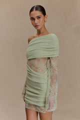 Luxie Lace Knit Mini Dress - Pastel Green