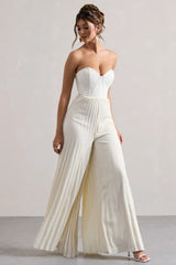 Lorelai Cream Corset Plisse Wide Leg Jumpsuit