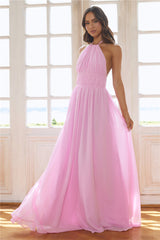 Luxuriously Stylish Halter Maxi Dress Pink