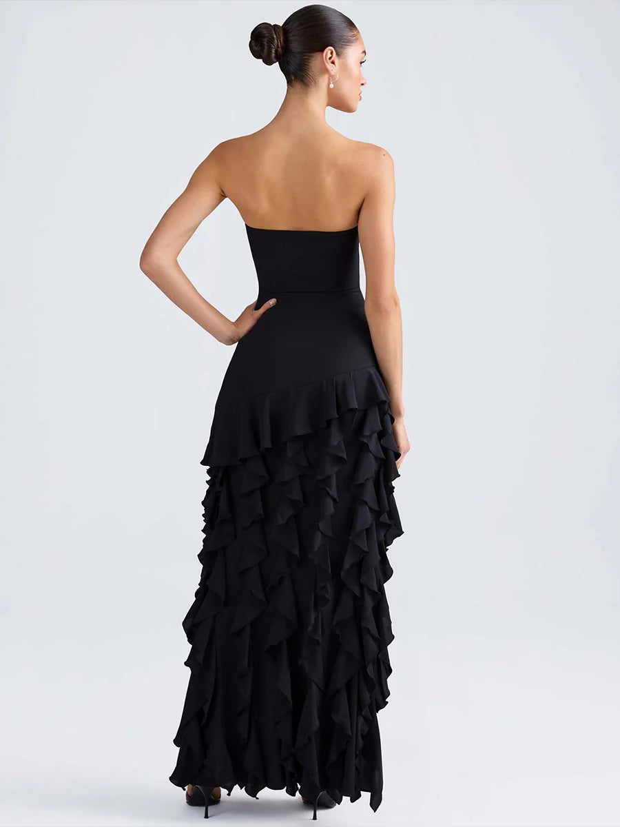 Party Dress Off The Shoulder Ruffles Asymmetrical Maxi Dress
