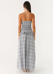 Malia Shirred Maxi Dress Blue Grey Check