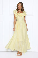 Magnetic Energy Off Shoulder Maxi Dress Yellow