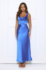 Crystal Luxe Satin Maxi Dress Blue