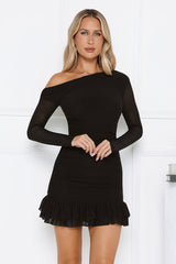 Serve The Look Mesh Long Sleeve Mini Dress Black