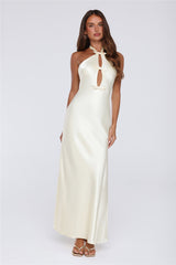 Sleek Halter Neck Cutout Satin Maxi Dress Yellow
