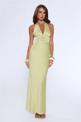 The Evening Standard Halter Satin Maxi Dress Green