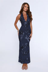 Lime Light Mesh Halter Maxi Dress Navy