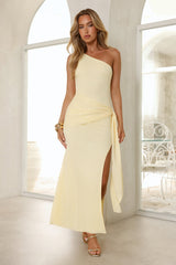 Luxe One Shoulder Split Maxi Dress Yellow