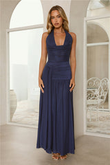 Say Less Energy Halter Mesh Maxi Dress Navy