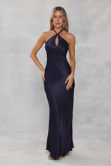 The Delilah Satin Halter Maxi Dress Navy