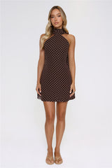 Chic Babe Polka Dot Halter Mini Dress Brown
