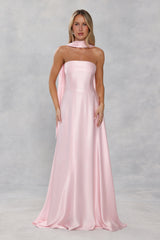 The Serina Strapless Satin Maxi Dress Light Pink