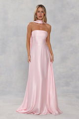 The Serina Strapless Satin Maxi Dress Light Pink