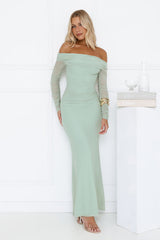 Glam Mesh Off-Shoulder Maxi Dress Mint