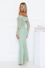 Glam Mesh Off-Shoulder Maxi Dress Mint