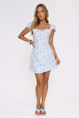 Too Cute To Care Embroidered Mini Dress Blue