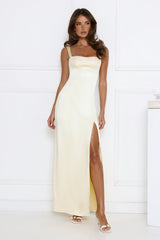 Headturner Energy Satin Maxi Dress Yellow