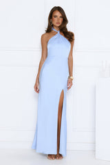 Élégance Halter Satin Maxi Dress Blue