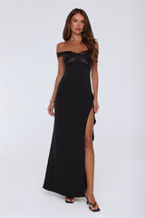 Ethereal Lace Off Shoulder Maxi Dress Black
