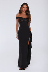 Ethereal Lace Off Shoulder Maxi Dress Black